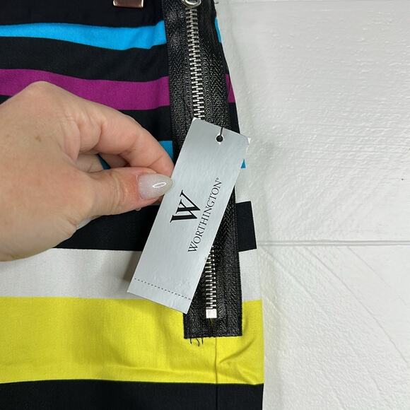WORTHINGTON Purple Blue Yellow Striped Multi Color Side Zipper Mini Skirt Size 4 - Picture 7 of 11